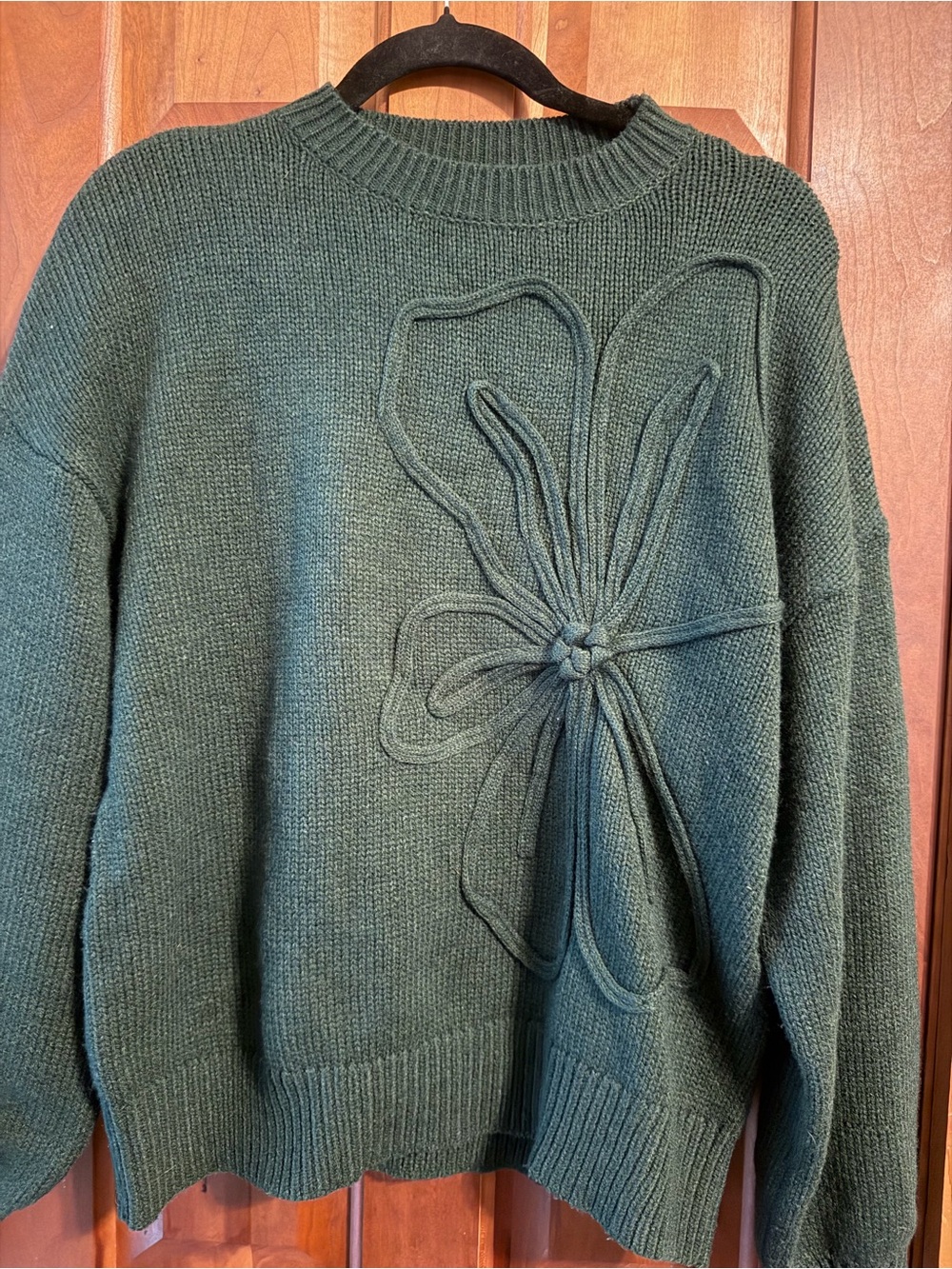 PrettyGarden Women's Dark Green Knit Sweater with Floral Applique